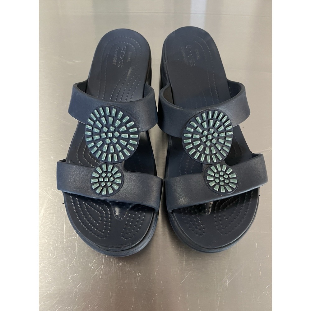 CROCS Women's Size 11 Blue Embellished Monterey Diamante Wedge Sandal Fast Ship